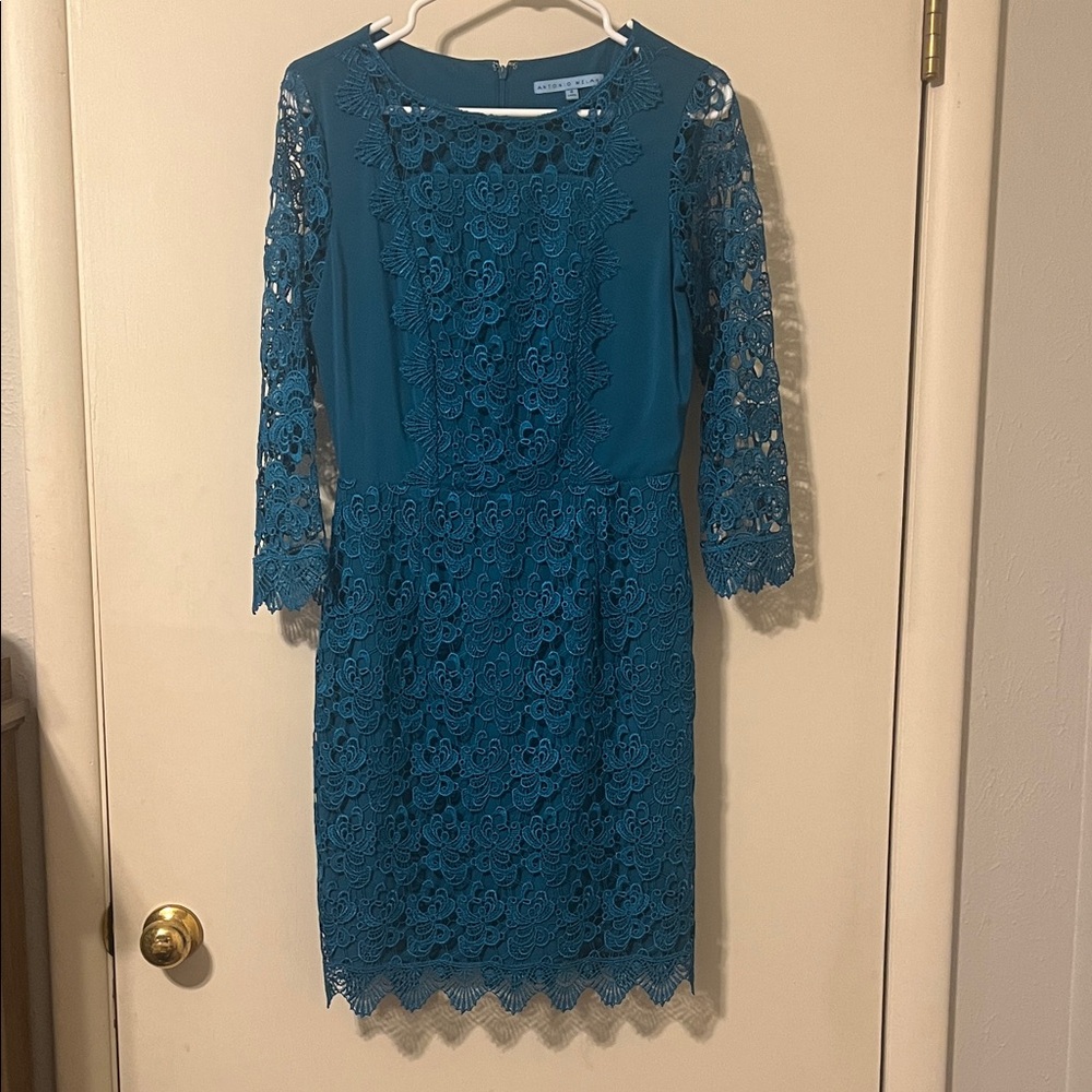 ANTONIO MELANI Teal Lace Long Sleeve Dress